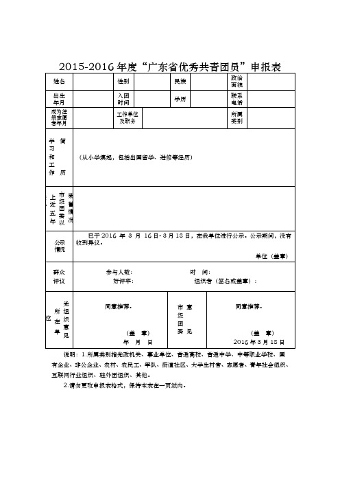 全系列表彰申报表格模板