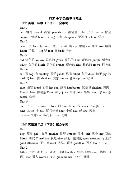 小学英语单词表大全(PEP三年级起点)