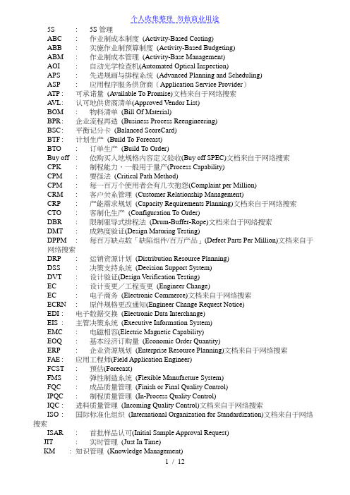 企业常用缩写中英文对照