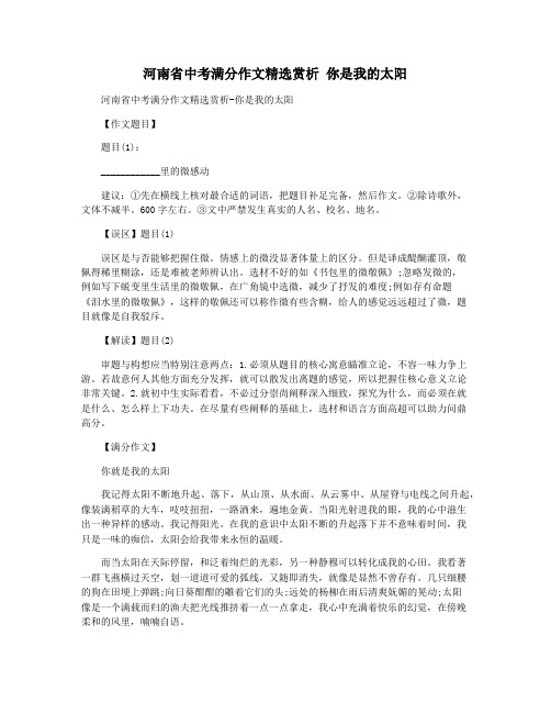 河南省中考满分作文精选赏析 你是我的太阳