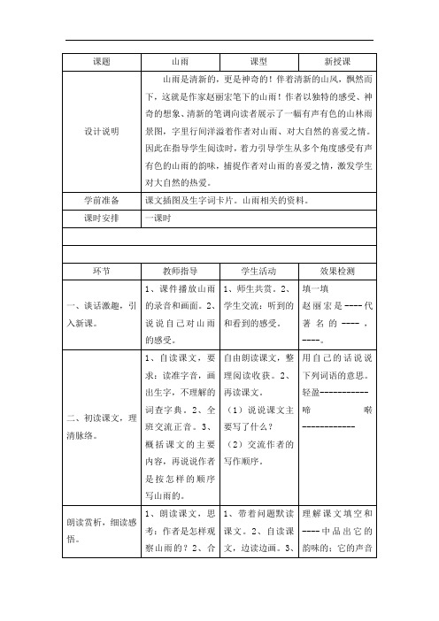 六年级上册语文导学案-山雨-人教新课标