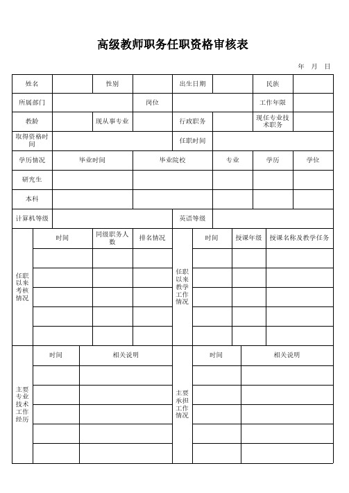 高级教师职务任职资格审核表模板