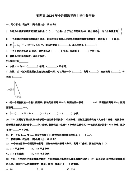 安西县2024年小升初数学自主招生备考卷含解析