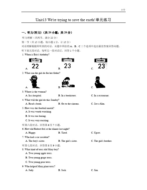 2019-2020学年人教新目标版英语九上Unit13 We're trying to save the earth!单元练习