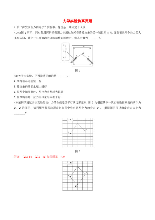 2019年高考物理专题13力学实验仿真押题(含解析)