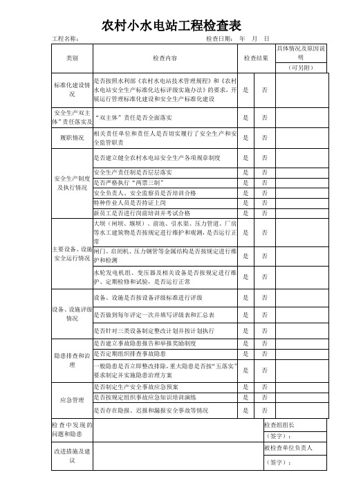 农村小水电站工程检查表