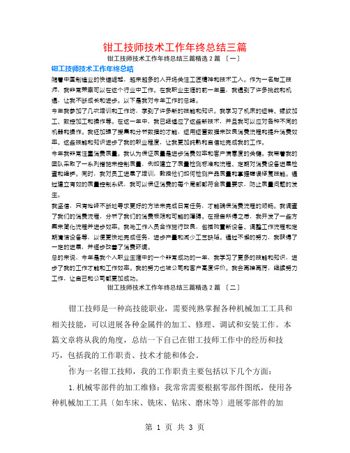 钳工技师技术工作年终总结三篇2篇