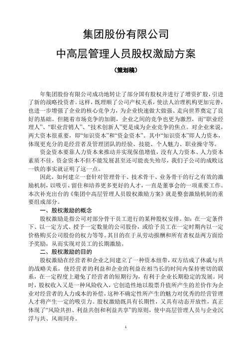 集团股份有限公司 中高层股权激励方案