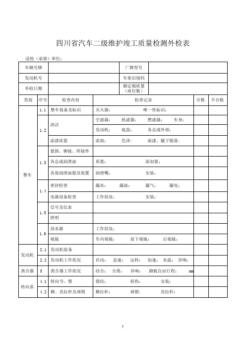 四川省汽车二级维护竣工质量检测外检表