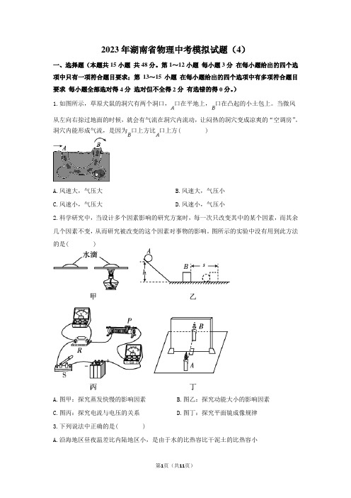 2023年湖南省物理中考模拟试题 (4)