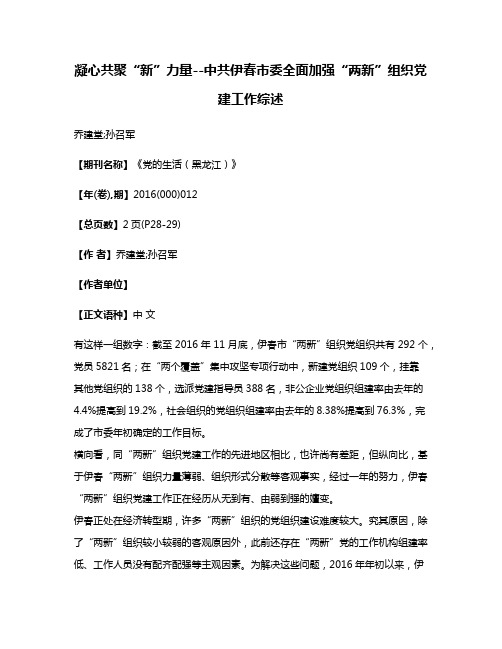 凝心共聚“新”力量--中共伊春市委全面加强“两新”组织党建工作综述