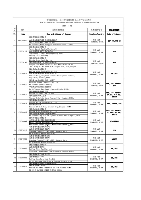 中国出口欧洲宠物食品名单