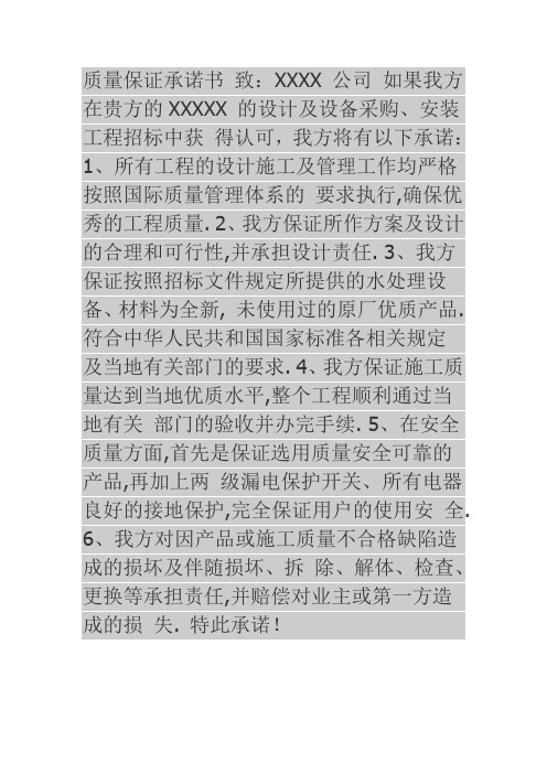 质量保证承诺书格式