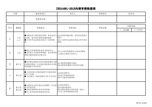 ISO14001-2015管理代表内审检查表