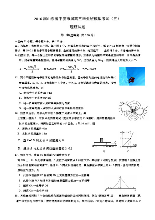 山东省平度市届高三毕业班模拟考试(五)