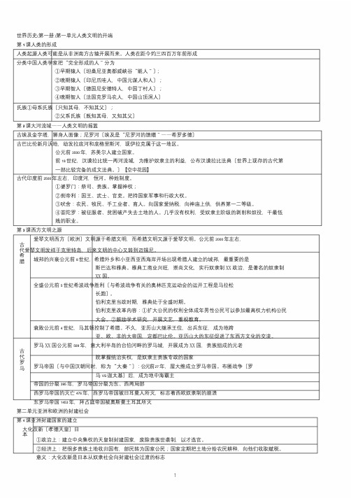 人教版九年级上学期历史知识点归纳整理