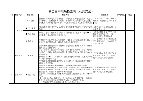 安全生产现场检查表(公共交通)