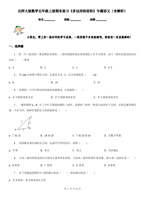 北师大版数学五年级上册期末复习《多边形的面积》专题讲义(含解析)