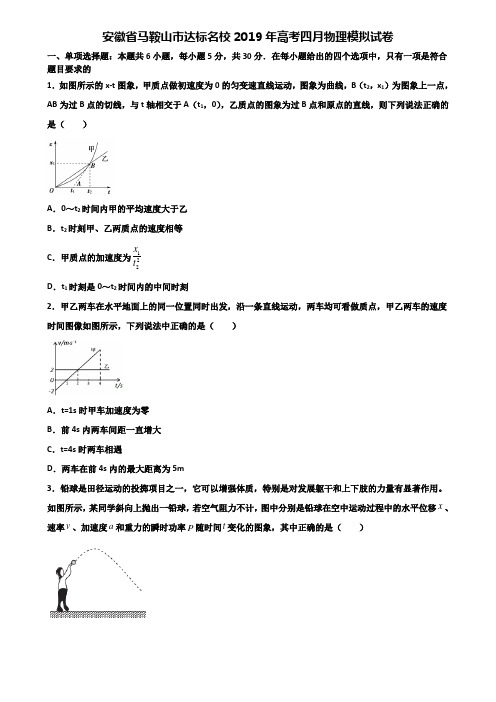 安徽省马鞍山市达标名校2019年高考四月物理模拟试卷含解析