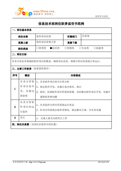 信息软件项目经理岗位职责说明书