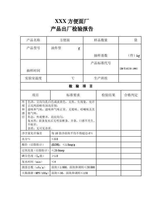 方便面检验报告(表格模板、doc格式)