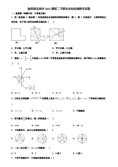 陕西省宝鸡市2022届初二下期末达标检测数学试题含解析