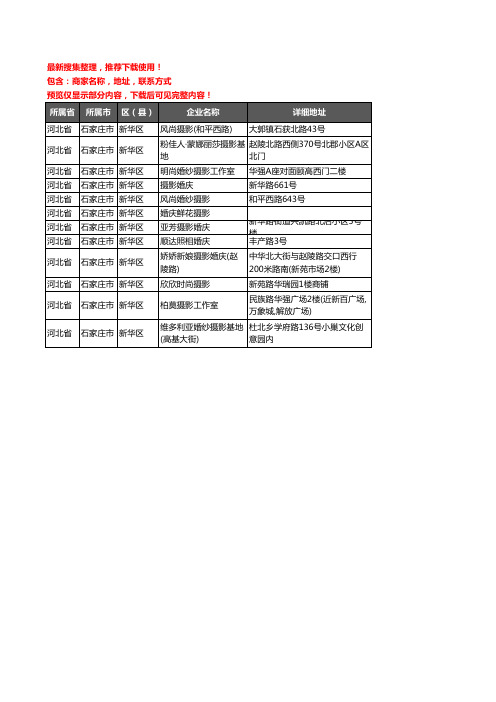 新版河北省石家庄市新华区婚纱摄影企业公司商家户名录单联系方式地址大全12家