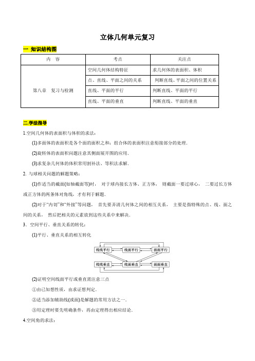 高中数学新教材高一下期末复习第三讲立体几何初步复习与检测(解析版)