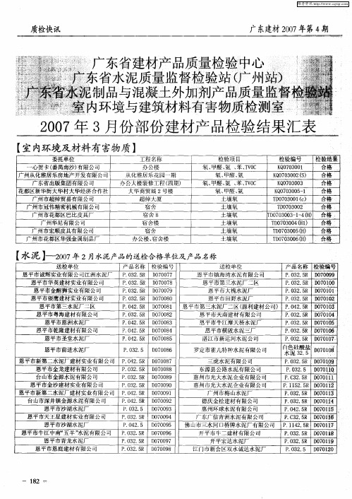 广东省建材产品质量检验中心、广东省水泥质量监督检验站(广州站)、广东省水泥制品与混凝土外加剂产品