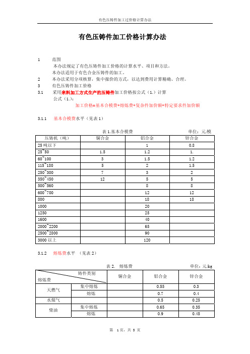 压铸件加工费计算方法