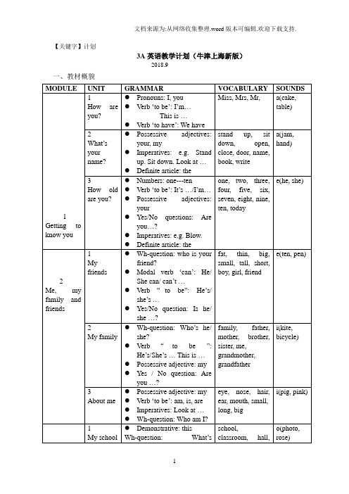 【计划】3A英语教学计划牛津上海新版