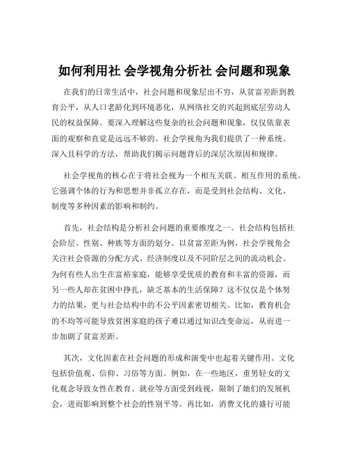 如何利用社 会学视角分析社 会问题和现象