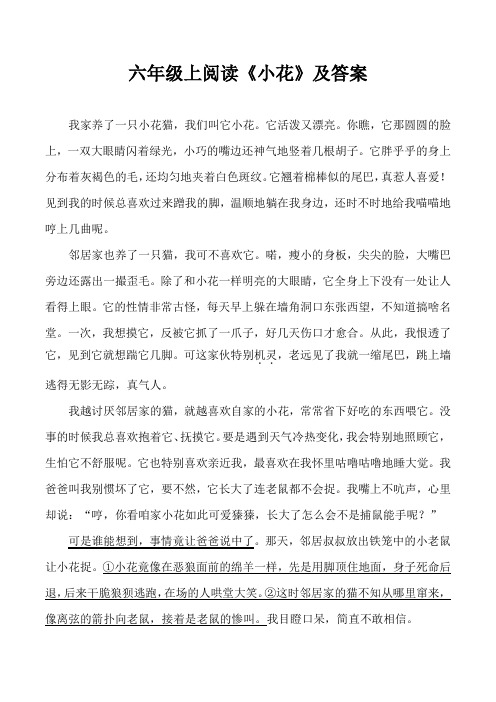 六年级上阅读《小花》及答案