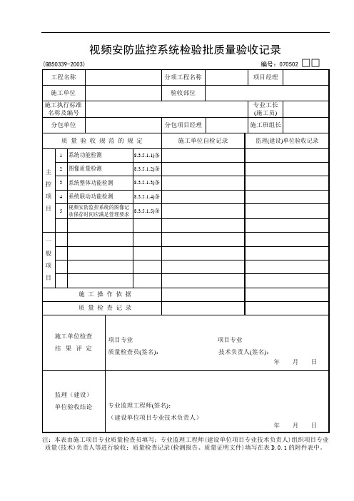 02：视频安防监控系统检验批质量验收记录