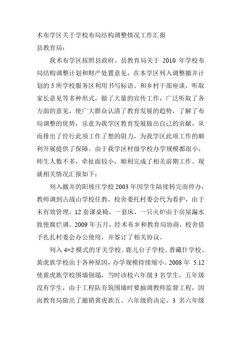 术布学区关于学校布局结构调整情况工作汇报