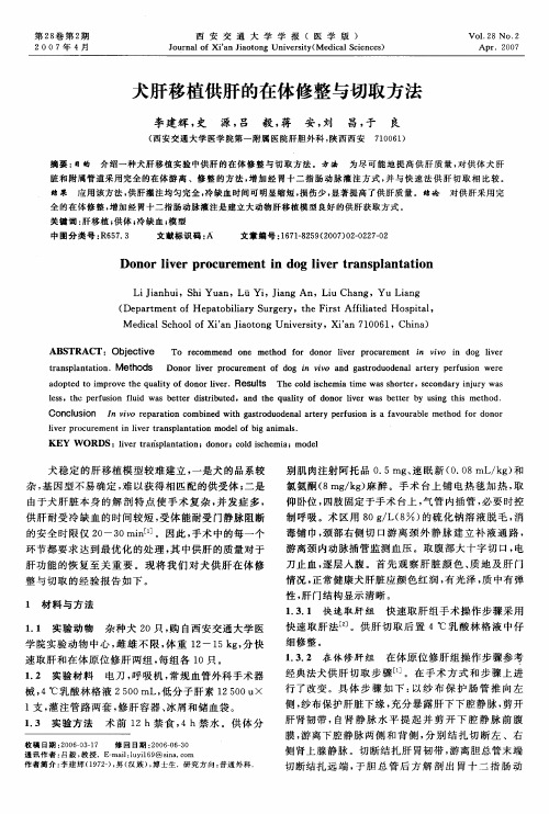 犬肝移植供肝的在体修整与切取方法