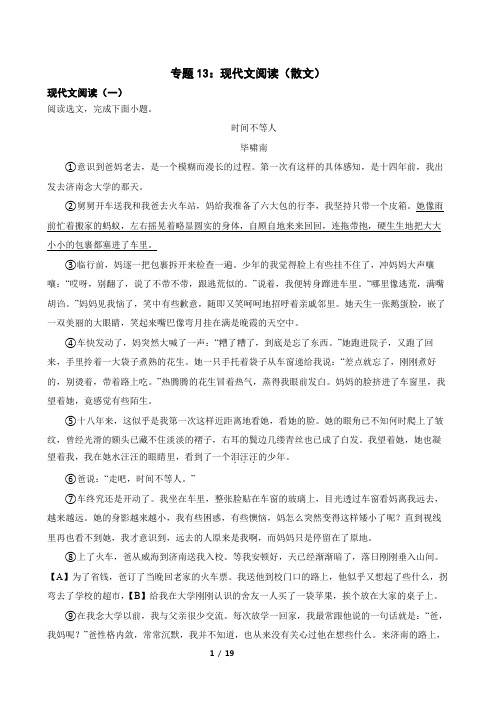 专题13：现代文阅读(散文)-2024年中考语文一轮复习综合强化训练(全国通用)解析版