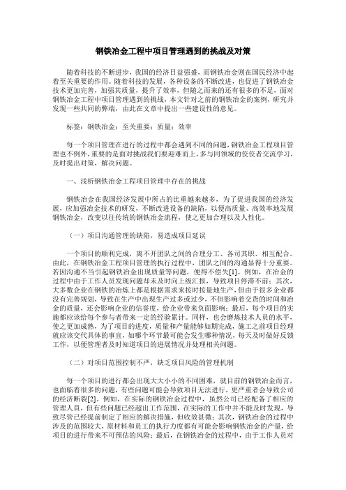 钢铁冶金工程中项目管理遇到的挑战及对策