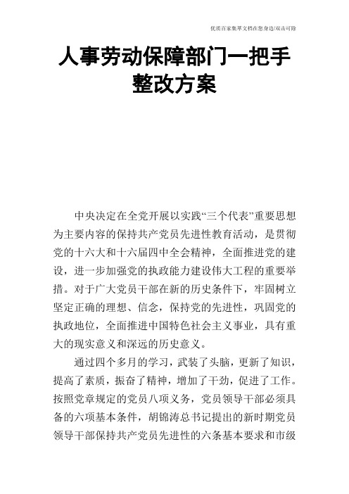 人事劳动保障部门一把手整改方案