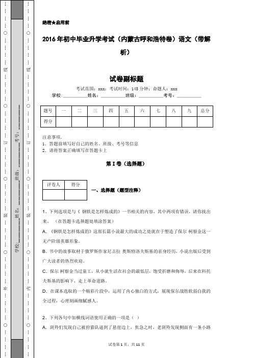 2016年初中毕业升学考试(内蒙古呼和浩特卷)语文(带解析)