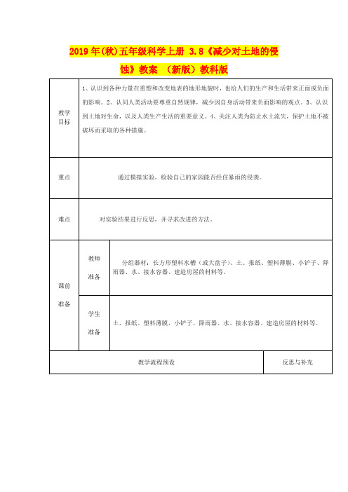 2019年(秋)五年级科学上册 3.8《减少对土地的侵蚀》教案 (新版)教科版