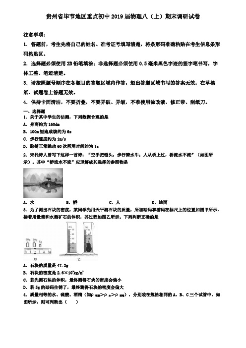 贵州省毕节地区重点初中2019届物理八(上)期末调研试卷