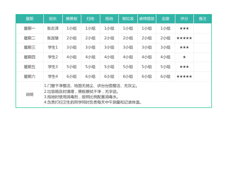 学生卫生值日表