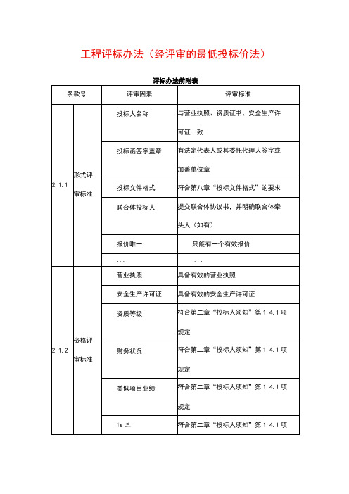 工程评标办法(经评审的最低投标价法)