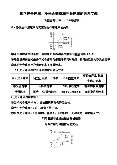 光合速率、净光合速率、呼吸速率的关系专题