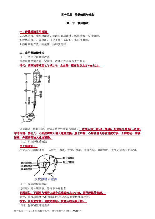 初级护师基础护理学知识点总结14静脉输液与输血