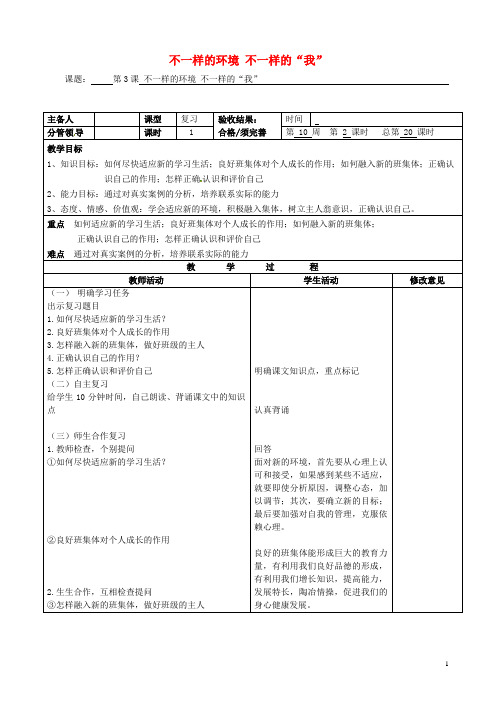 七年级政治上册《第3课 不一样的环境 不一样的“我”》复习教案