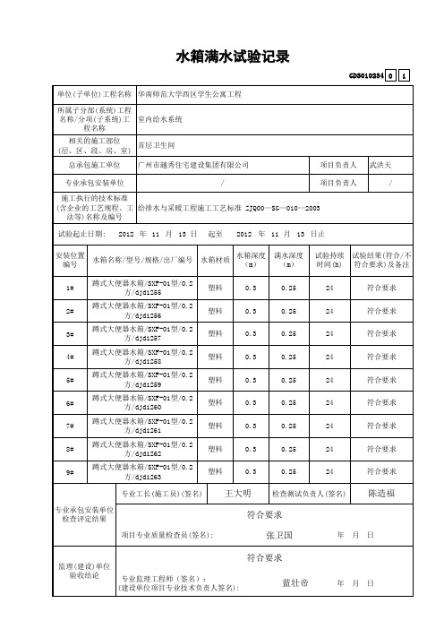 36 水箱满水试验记录 GD3010234