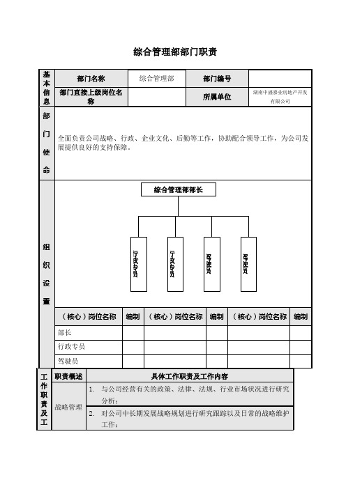 综合管理部部门职责