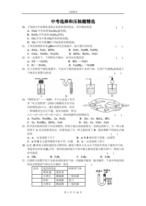 中考化学选择和压轴题精选